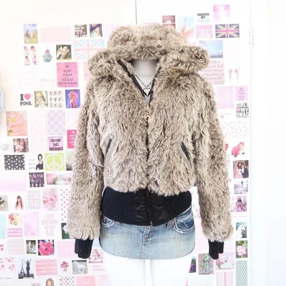 rare baby phat reversible faux fur puffer jacket - Picture 5 of 8